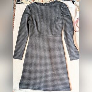 Theory Classic Conservative Long Sleeve Stretch Knit Navy Houndstooth Dress 0